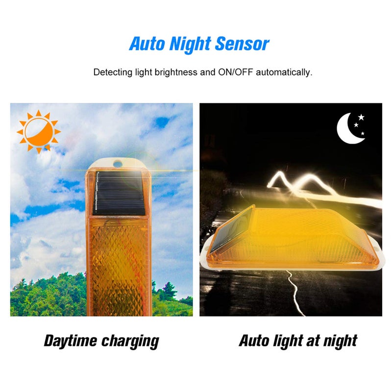 RISOON Solar Strobe Warning Light: Sensitive LED Warning Lamp High Bright Waterproof IP65 Flashing Beacon Barricade Construction Safety Traffic Light for Driveways Dock (Yellow) - Image 3